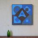 Mid-Century Modern Swedish "Geometric Blue", Vintage Abstract Oil Painting, Framed