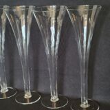 8 old champagne flutes evased blown glass model impossible