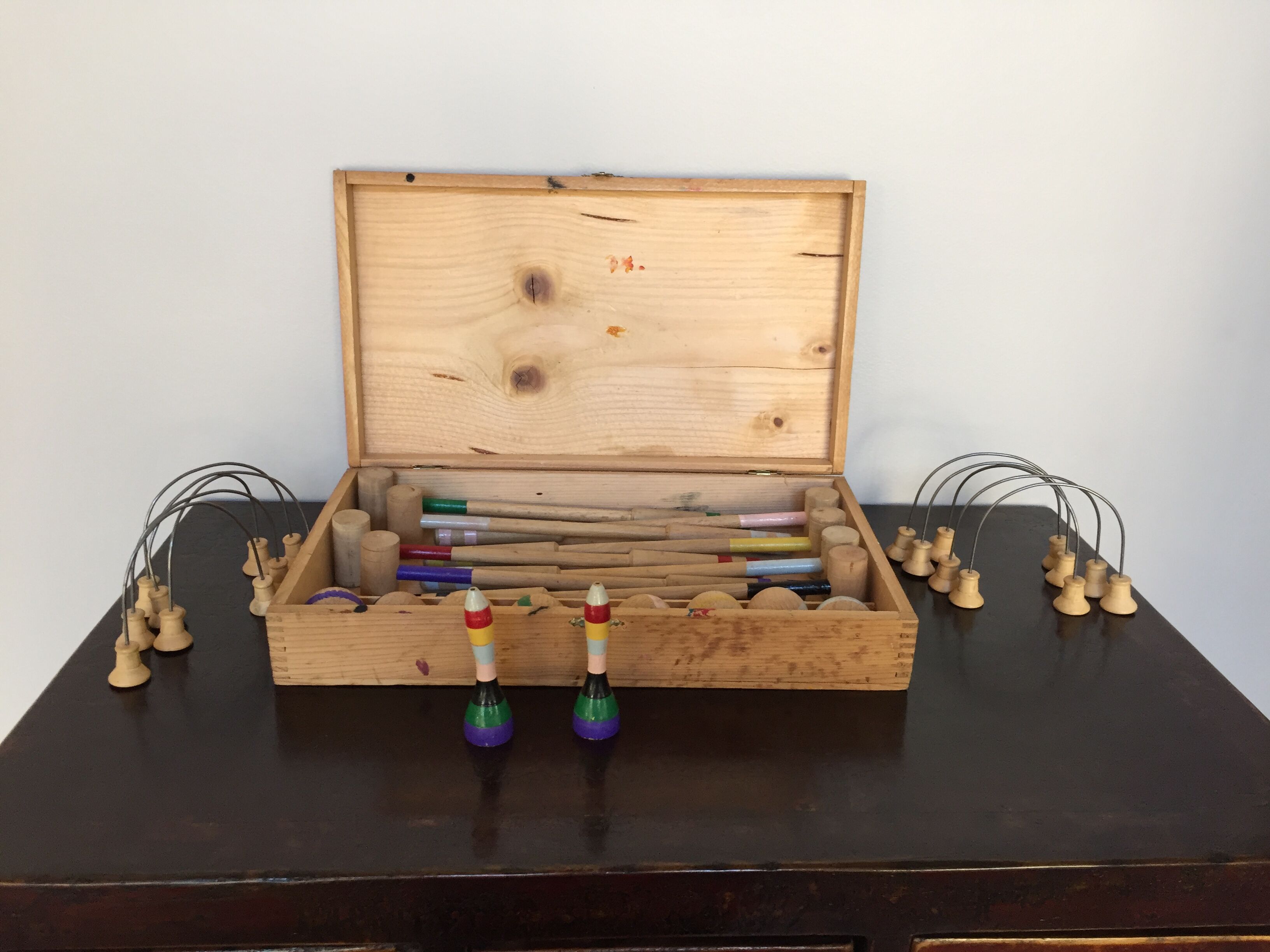 Jeu de croquet de table en bois vintage