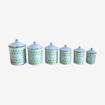 Set de 6 pots à épices émail vintage