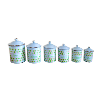 Set of 6 vintage enamel spice jars