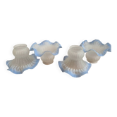 Lot of 4 antique frosted blue moulded glass tulips, Art Deco, chandelier, ab.