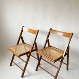 Pair folding chairs caning