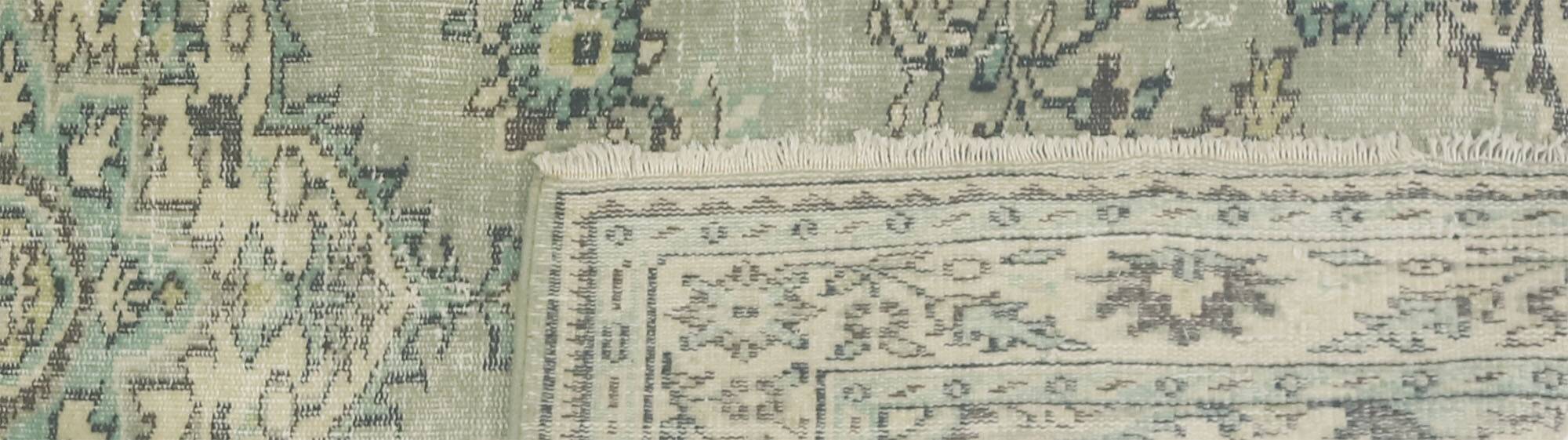 Vintage Turkish Rug Sage Green with Medallion 287 x 193 cm
