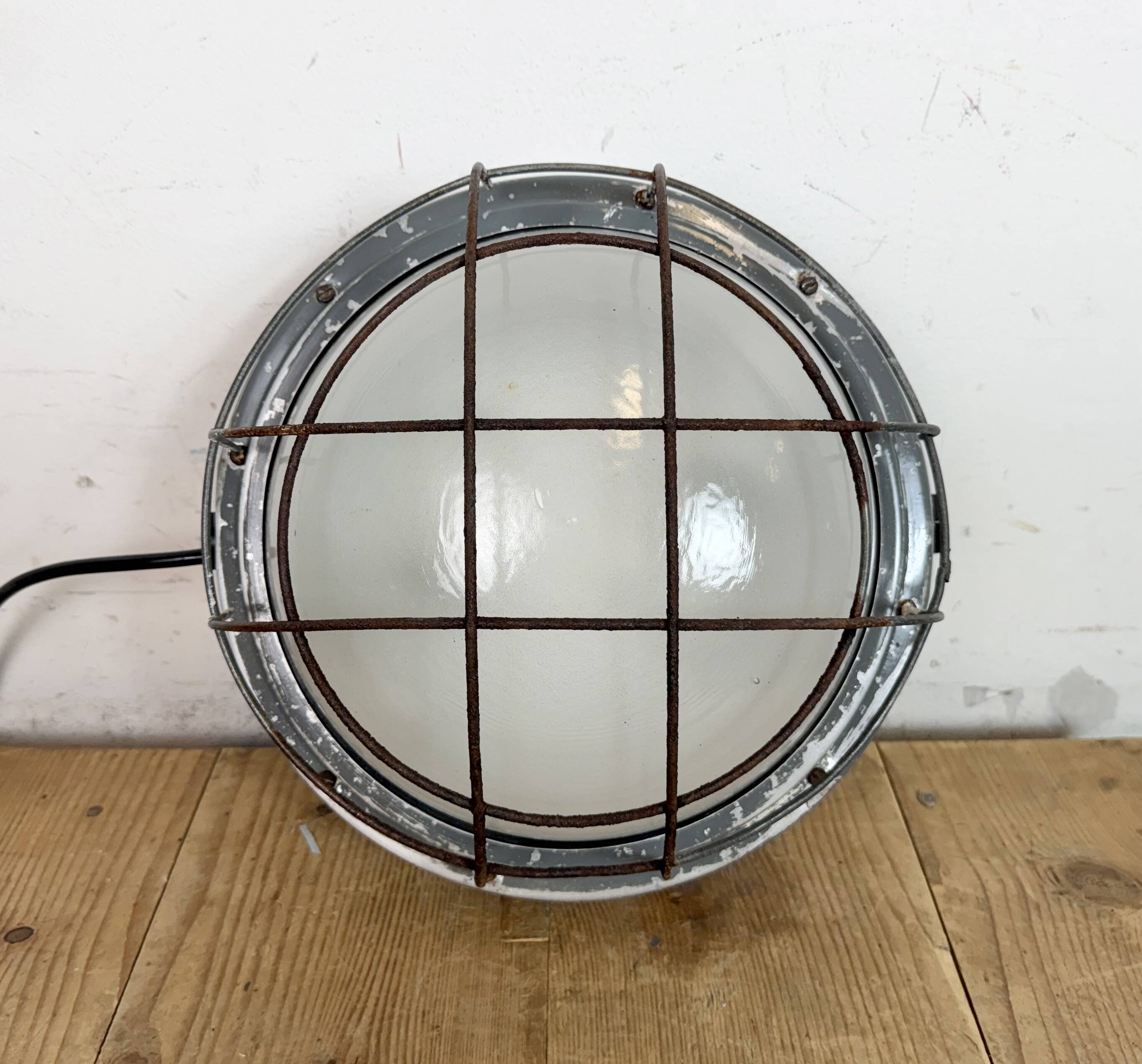 Industrial Grey Wall Light with Milk Glass from Elektrosvit, 1970s