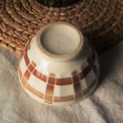 Vintage bowl on foot with brown brown tartan motif white earthenware