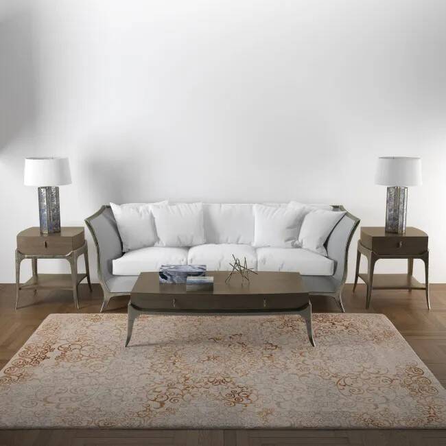 Vintage cream and brown Persian-style carpet in wool.