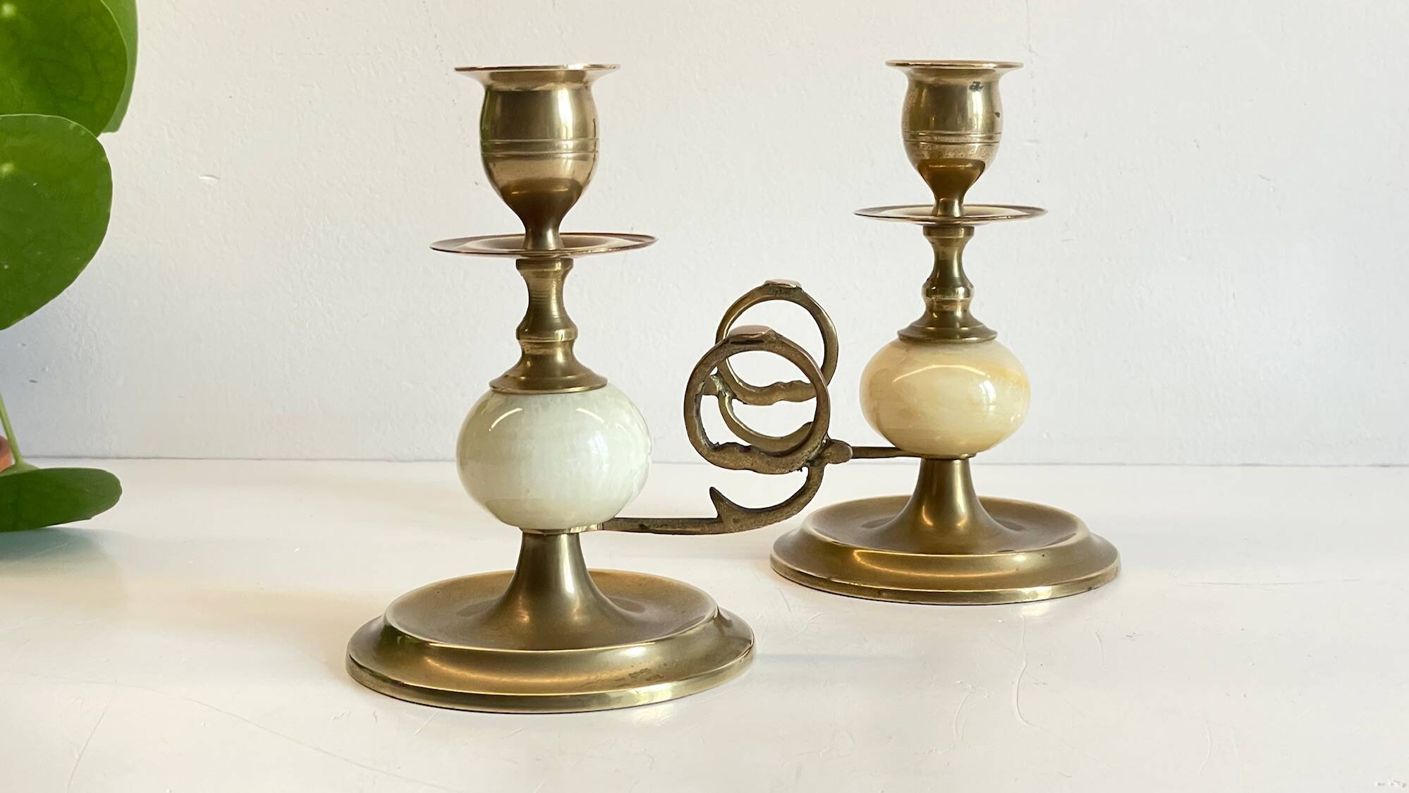 BOUGEOIRS Vintage Onyx Marble and Brass
