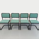 Set of 4 vintage Marcel Breuer Cesca B32 Bauhaus style chairs in black metal, black wood and v fabric