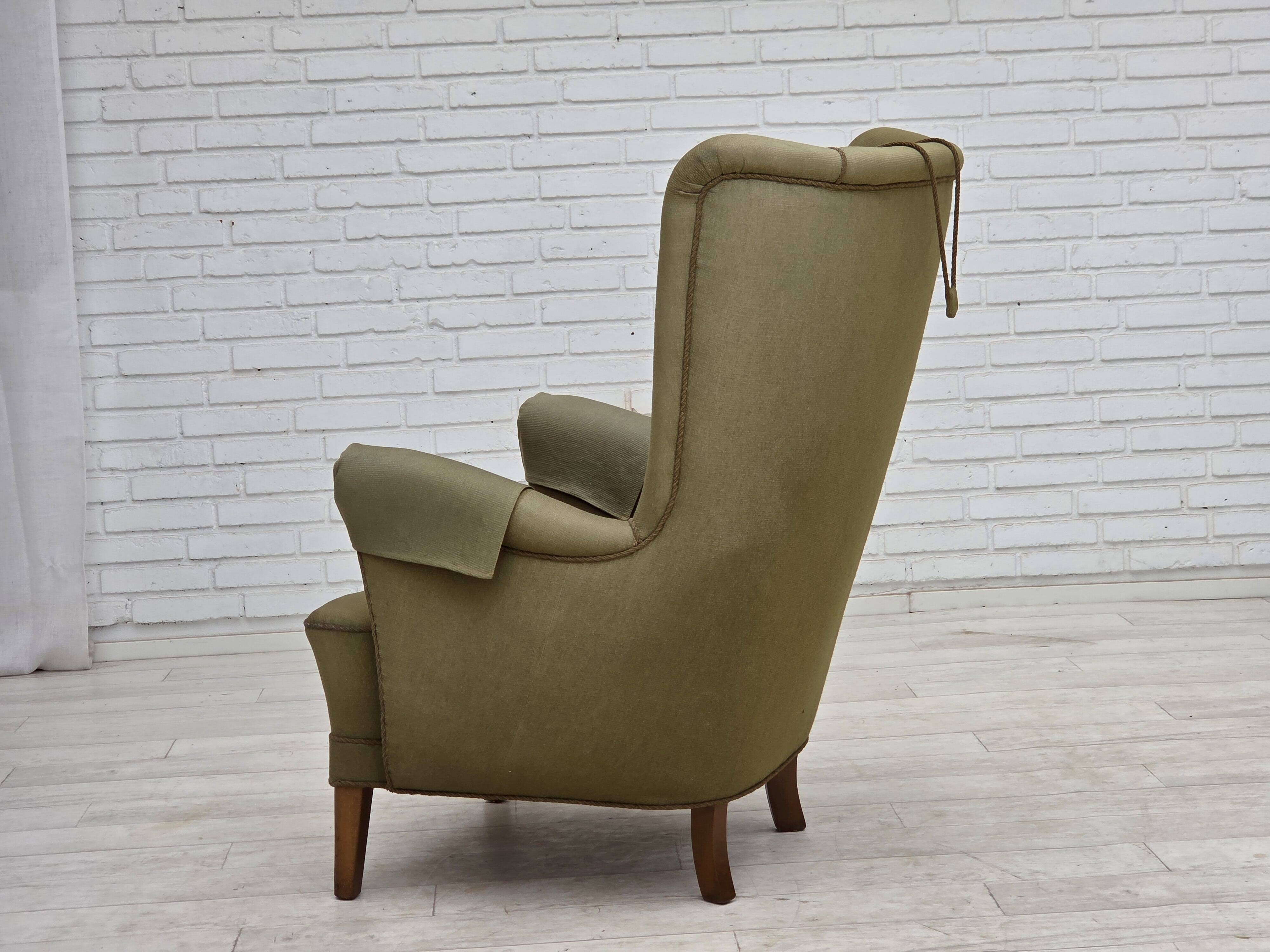 1960s, Danish highback armchair, original green furniture wool.