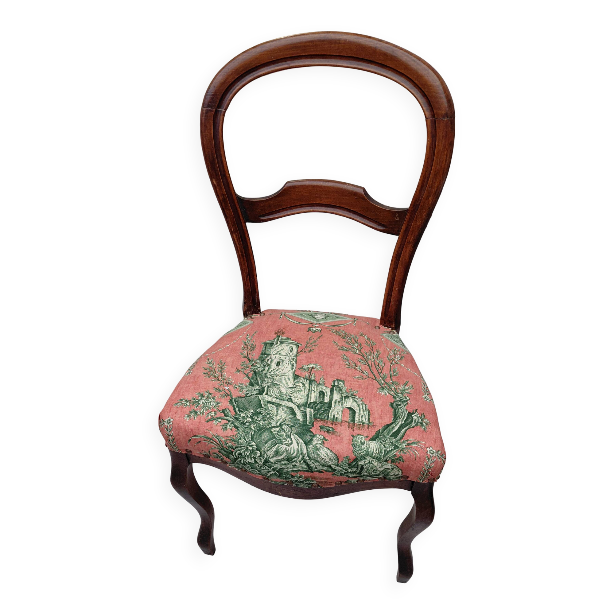 Antique chair with Toile de Jouy fabric