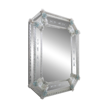20th Century Venetian Murano Glass Flowers Octagonal Mirror