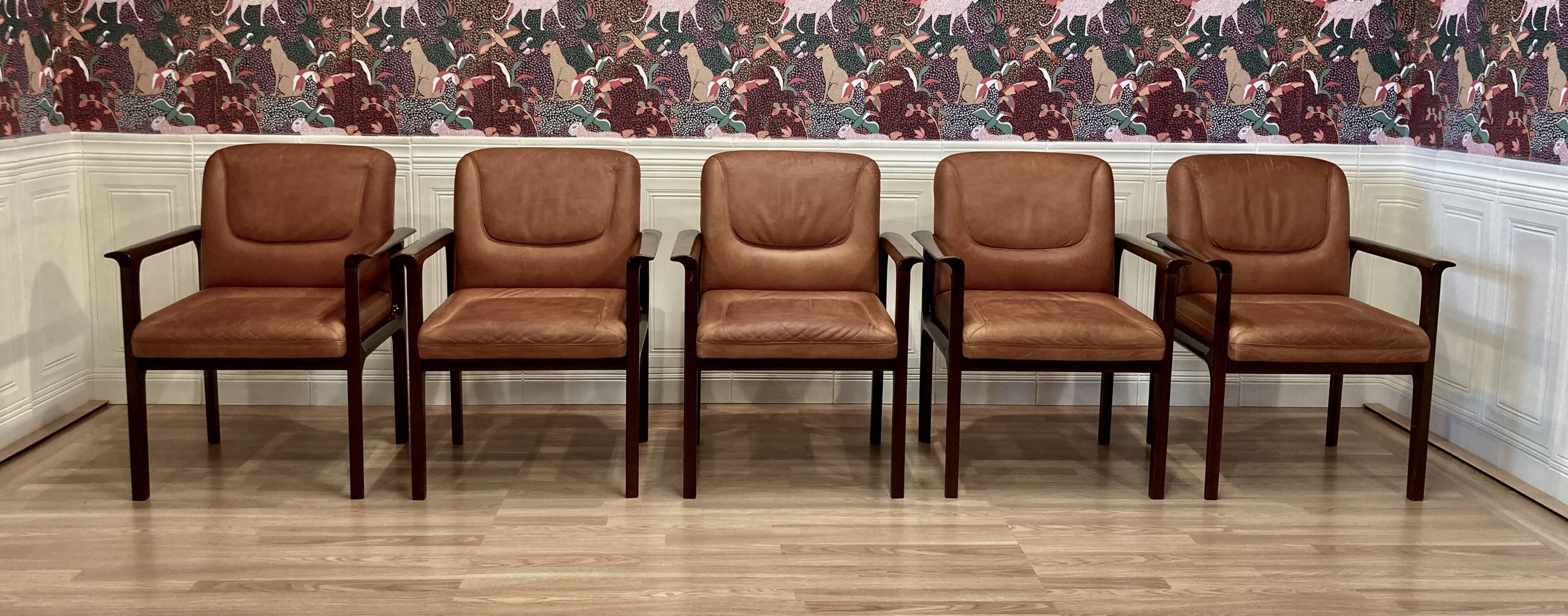 Set of 5 "1960s design" leather armchairs.
