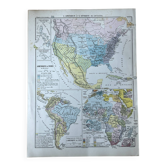 Map 1908 America and Africa 37.5x27.5cm