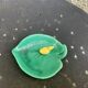 Empty pocket, duck soap dish on green barbotine leaf vintage