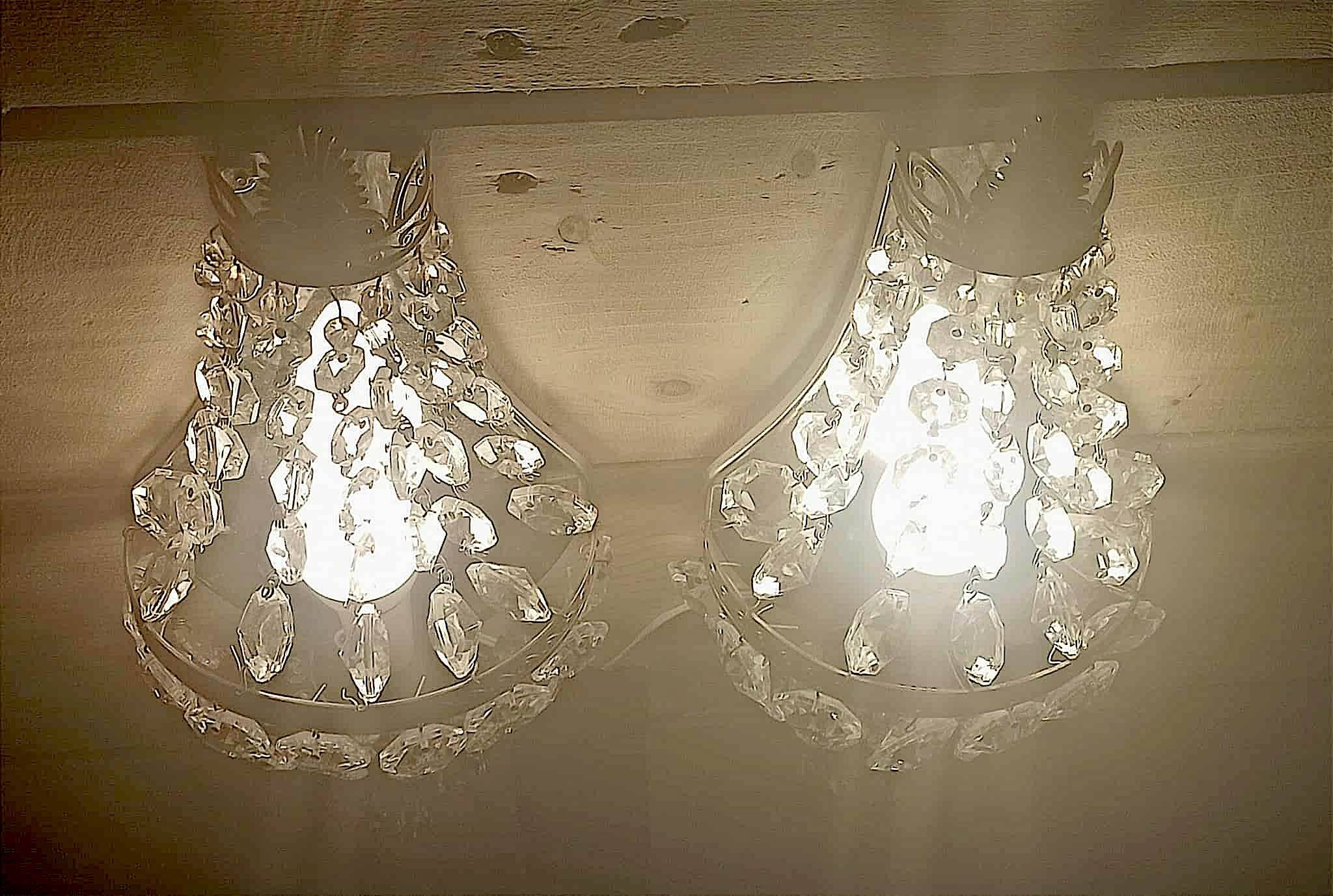 Pair of wall lights with crystal and brass tassels Height 36 cm