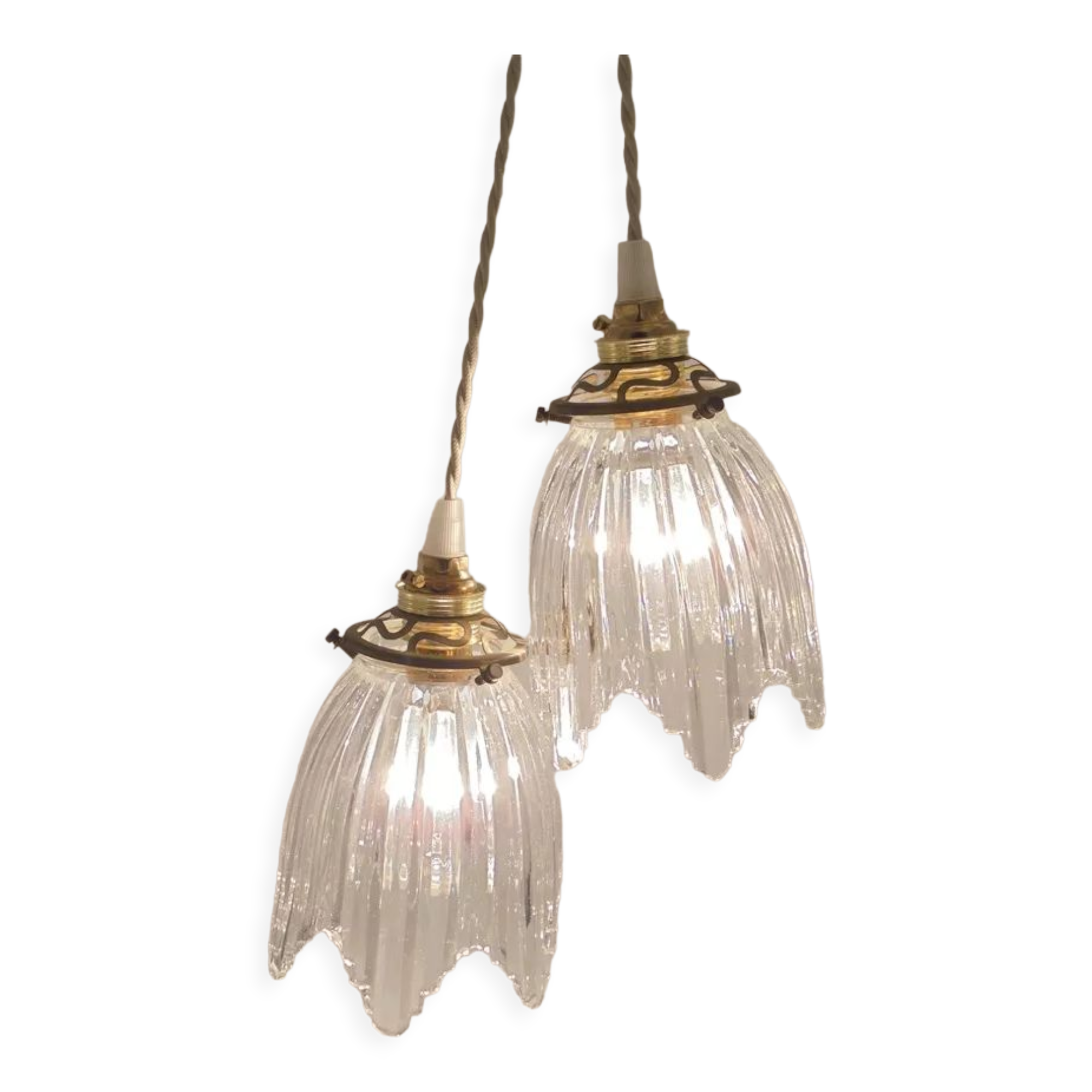 Pair of glass pendant lights
