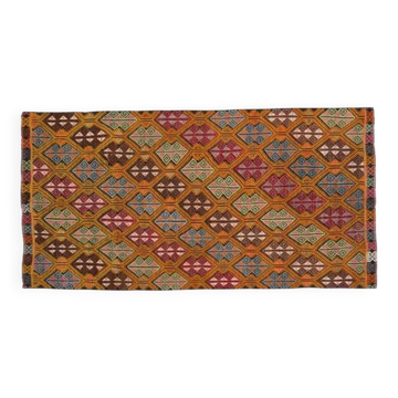 1970s Vintage Turkish Oushak Handmade Wool Cotton Area Rug 127x250