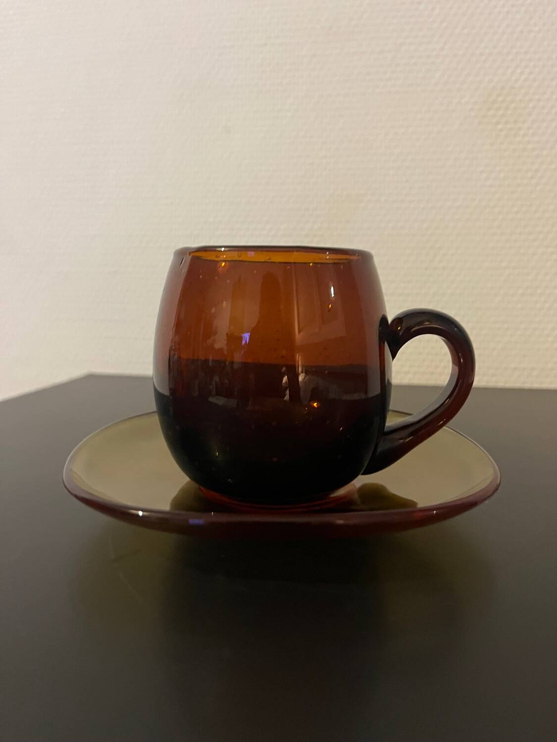 4 tasses verre bullé avec sous tasse marron clair