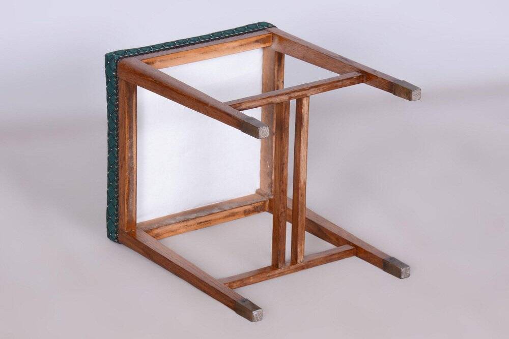 Art Deco Stool in Oak & Upholstery, Czech, 1930s