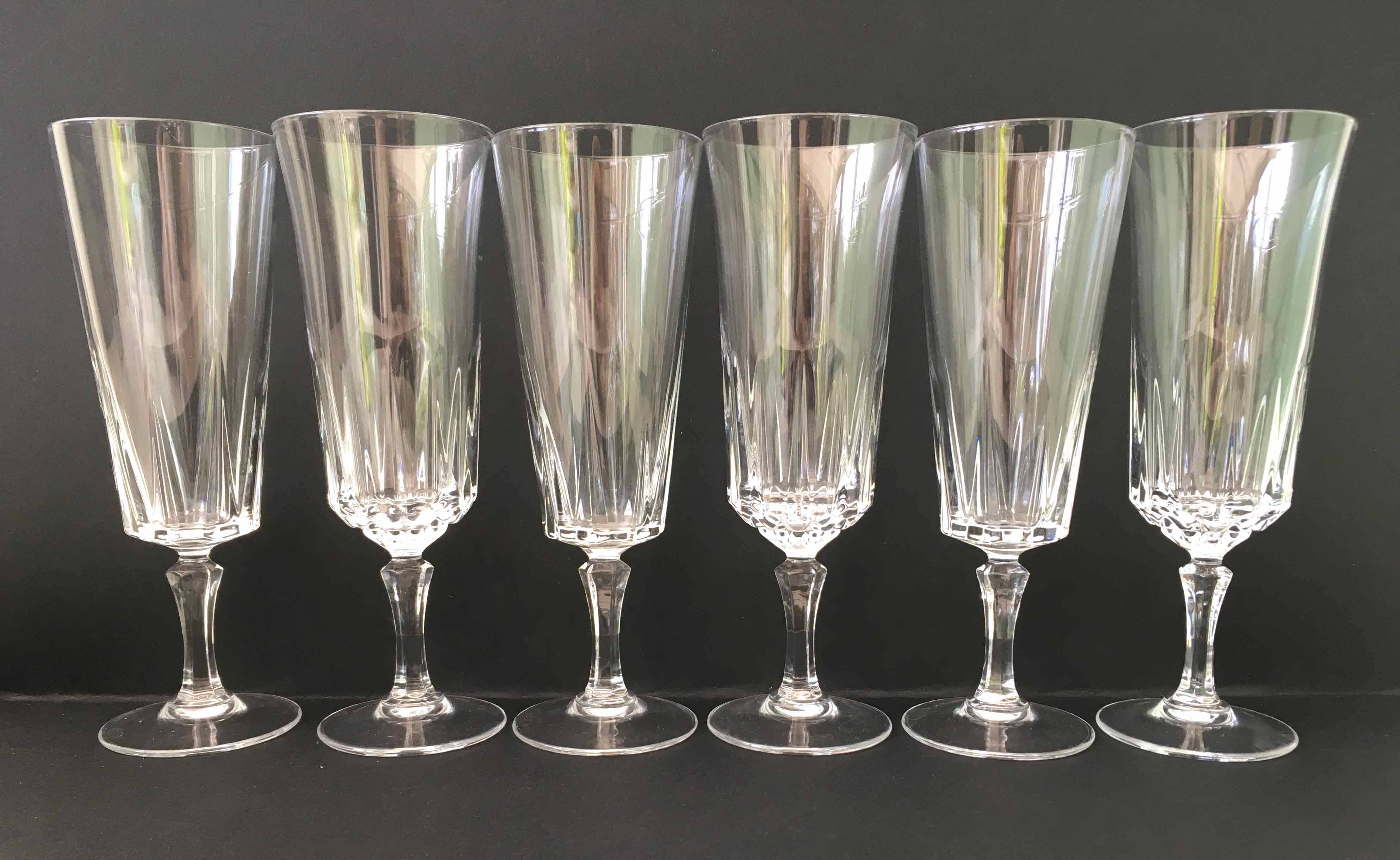 6 cut crystal champagne flutes