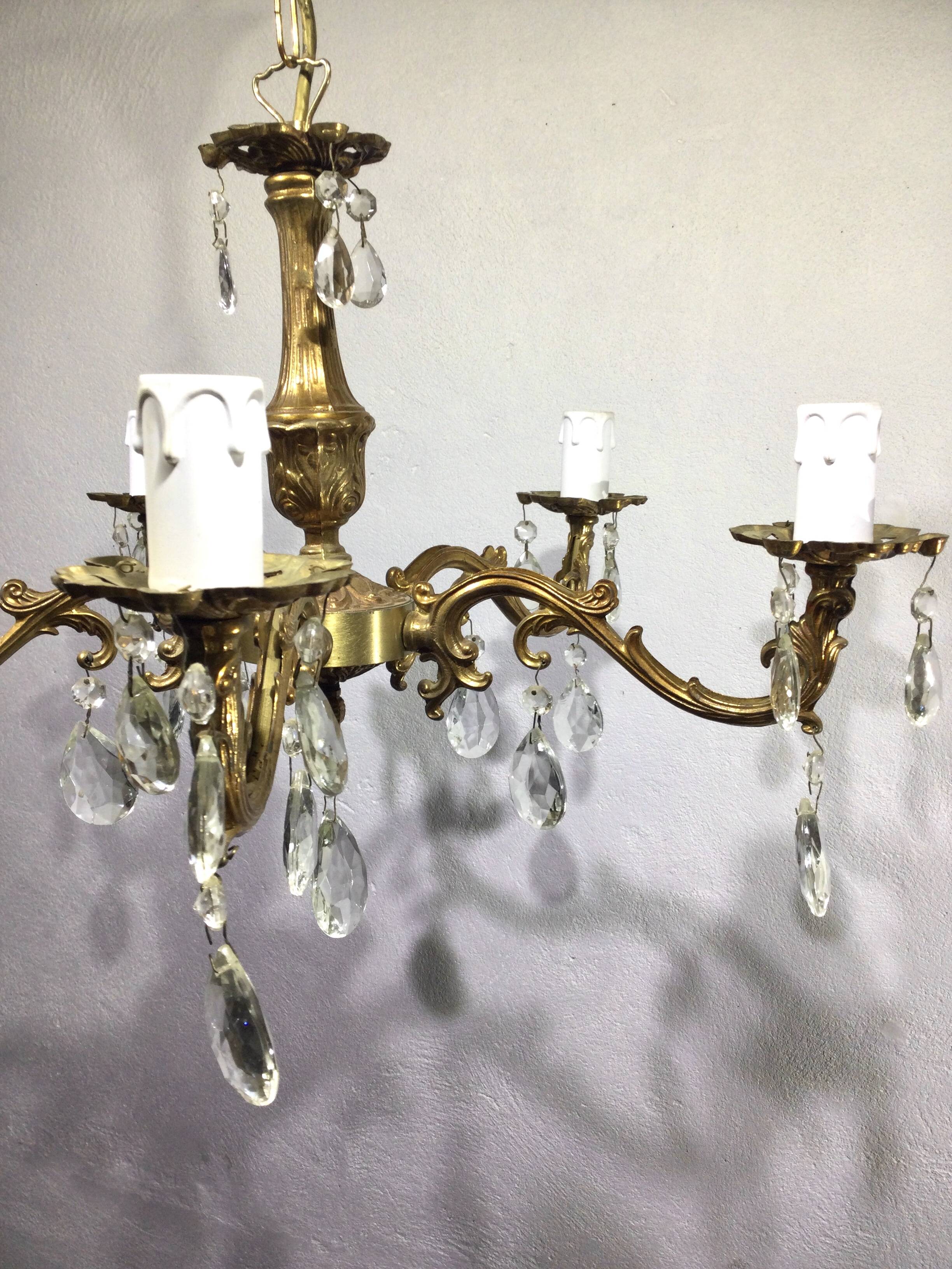 5-light chandelier in bronze and pendants