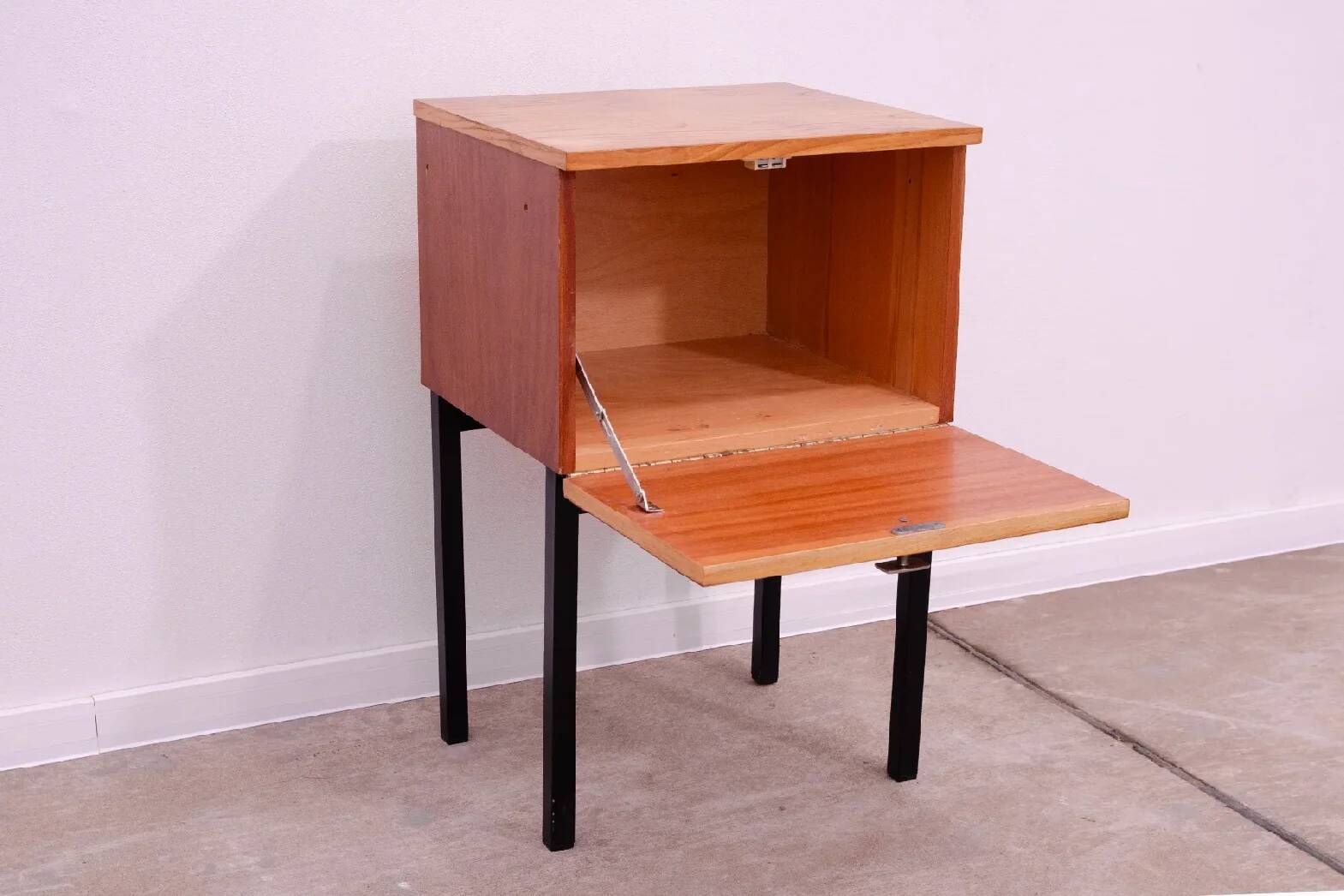 Mid-century bedside table by UP Závody, walnut nightstand with storage