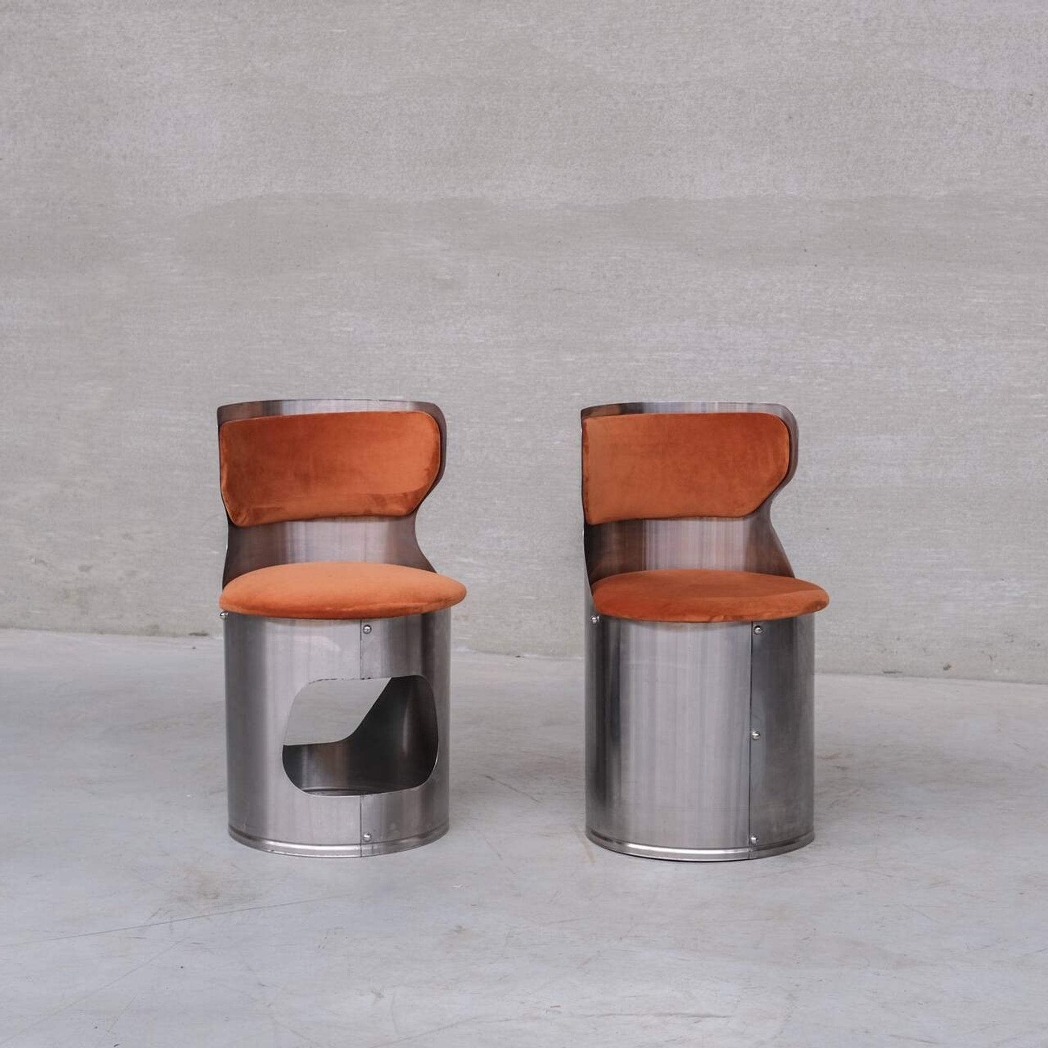 Single Occasional or Vanity Chairs in Brushed Chrome attr. to Willy Rizzo (