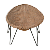 Vintage armchair in rattan feet metal