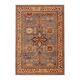 Oriental rug in beige, blue, and red wool.