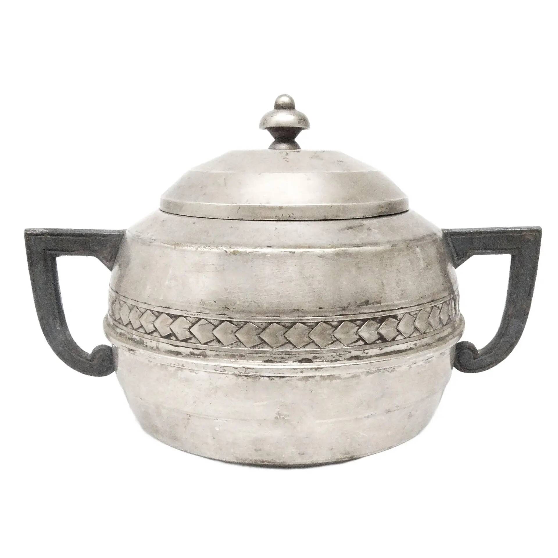 Art Deco sugar bowl, silver-plated brass, tin, Belgium, 1920s