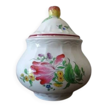 KG LUNÉVILLE "Street Lamp" Sugar bowl earthenware with flower decoration, apple fretel.