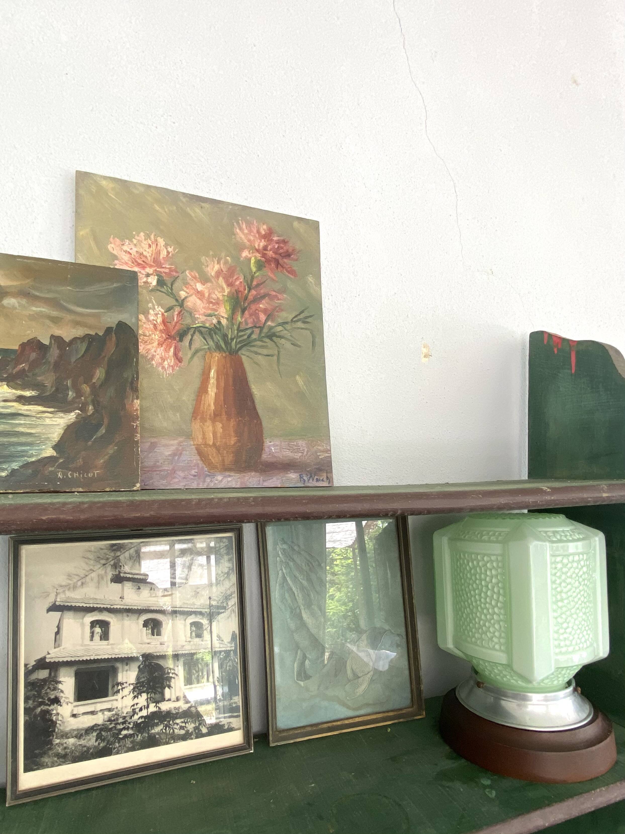 Painted glass lamp, fabric cable