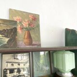 Painted glass lamp, fabric cable