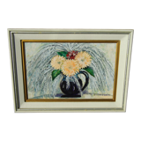 Tableau ancien huile sur toile signe g. gheorgiu vase de fleurs pivoine tbe
