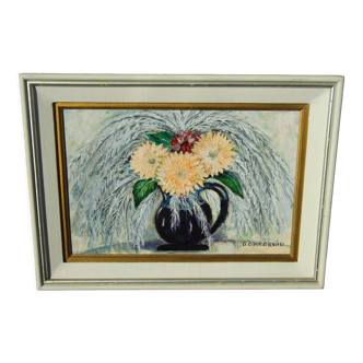 Tableau ancien huile sur toile signe g. gheorgiu vase de fleurs pivoine tbe