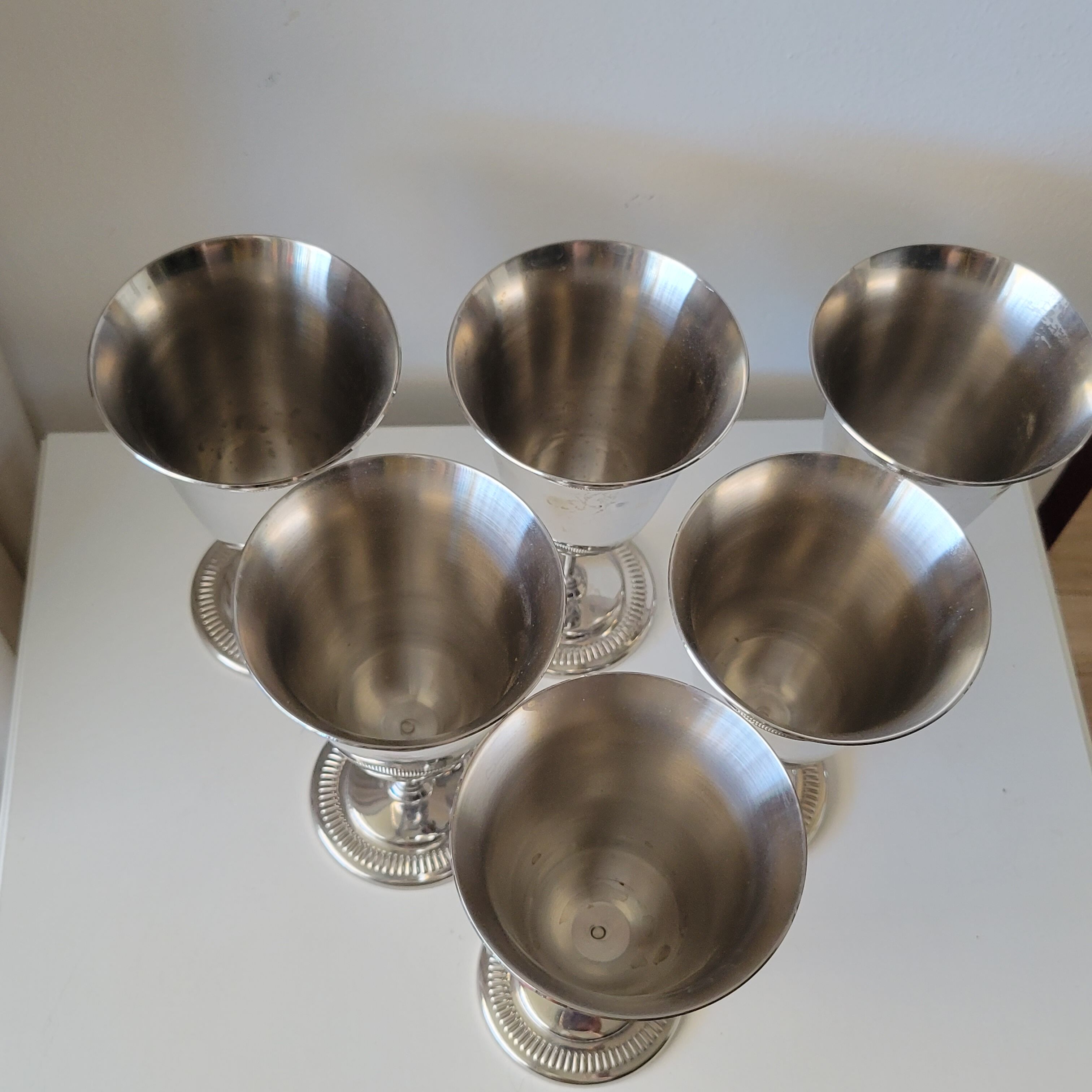 6 silver metal wine cups