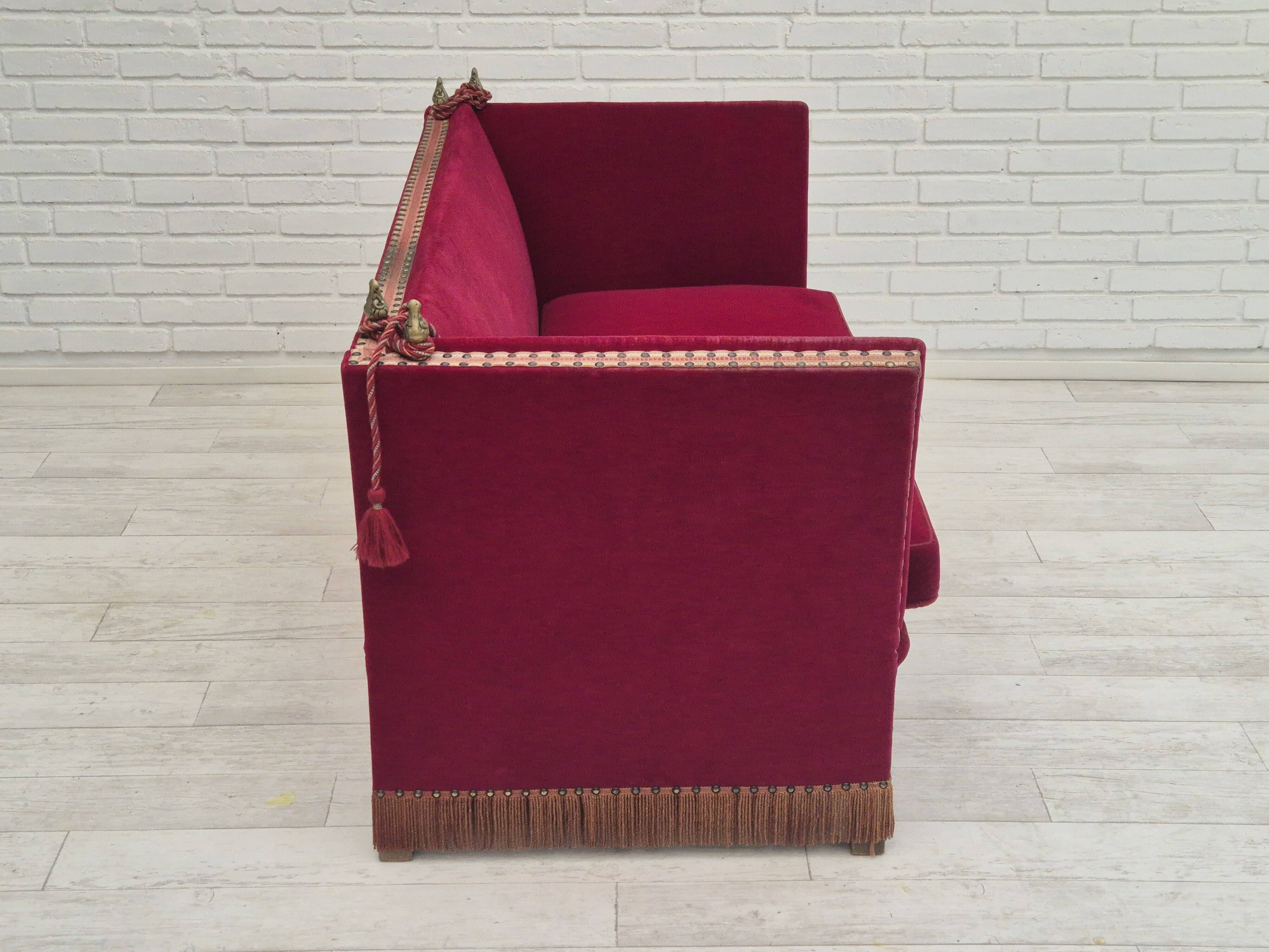 1960s, Danish velour 2 seater drop arm sofa, velour, original condition.