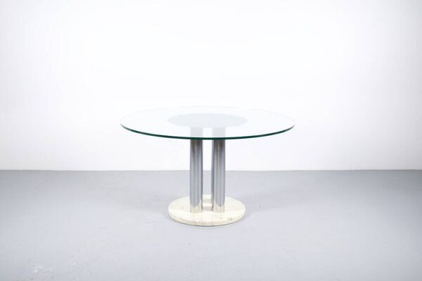 Table italienne à repas marbre acier chromé et verre années 70'