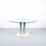 Italian marble dining table, chrome steel and glass, 70s