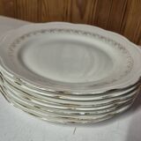 Set of 7 fine porcelain dessert plates with gilding, SFP, French company