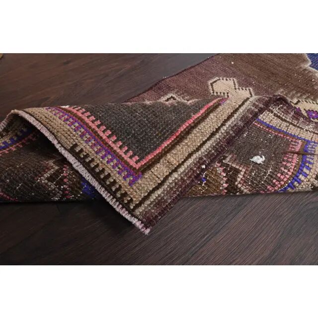 Vintage Turkish Oushak Handmade Wool Cotton Brown Runner Rug 56x235
