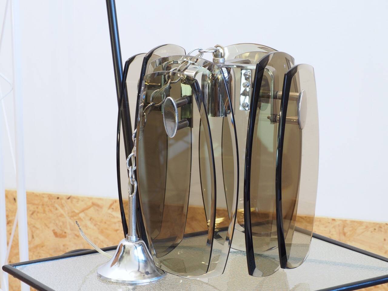 Italian chandelier VECA FONTANA ARTE in smoked glass