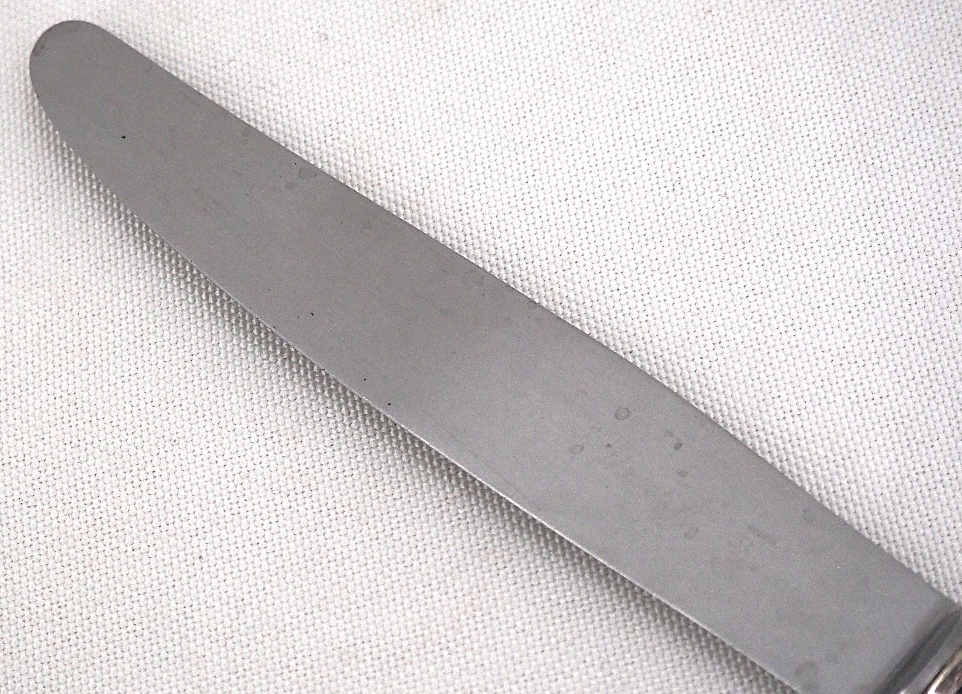 Christofle model Dax, 6 dessert, cheese, and side knives, silver metal.