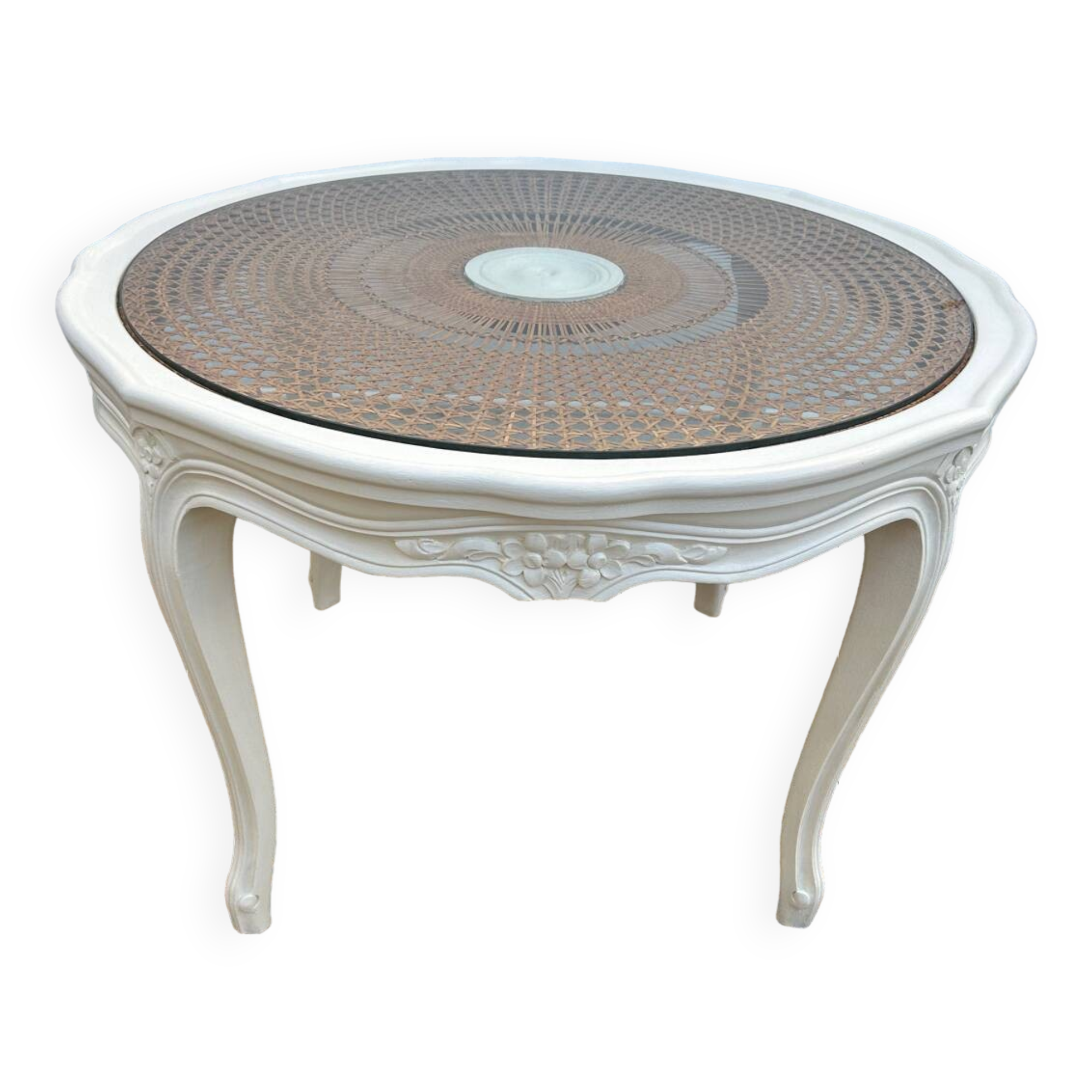 Round coffee table with cane