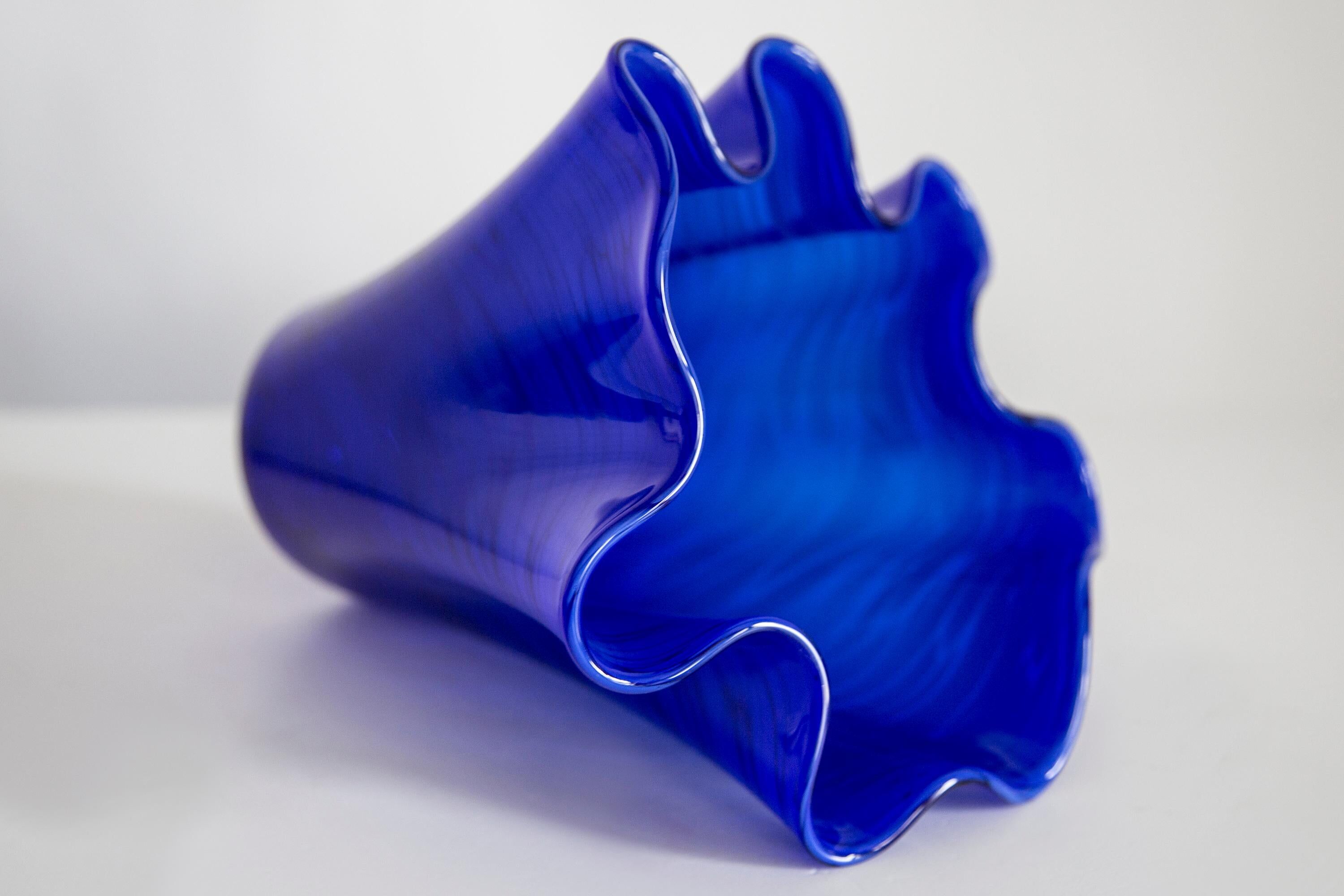 Vintage dark navy blue artistic vase from the mid-20th century.