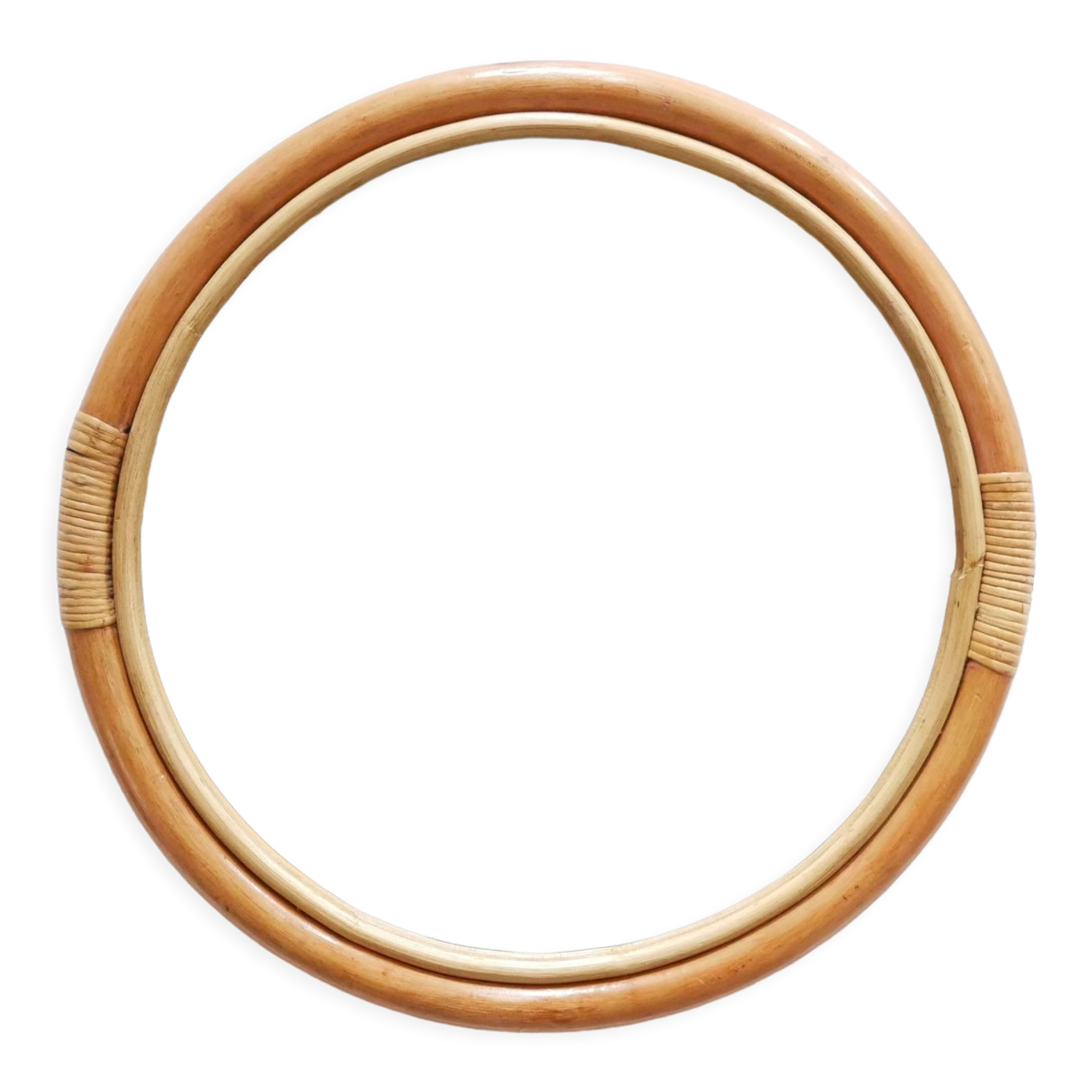 Miroir rond vintage en bambou et rotin 57cm x 57cm