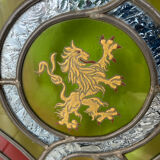 Traditional decorative stained glass – heraldic motif – wooden frame