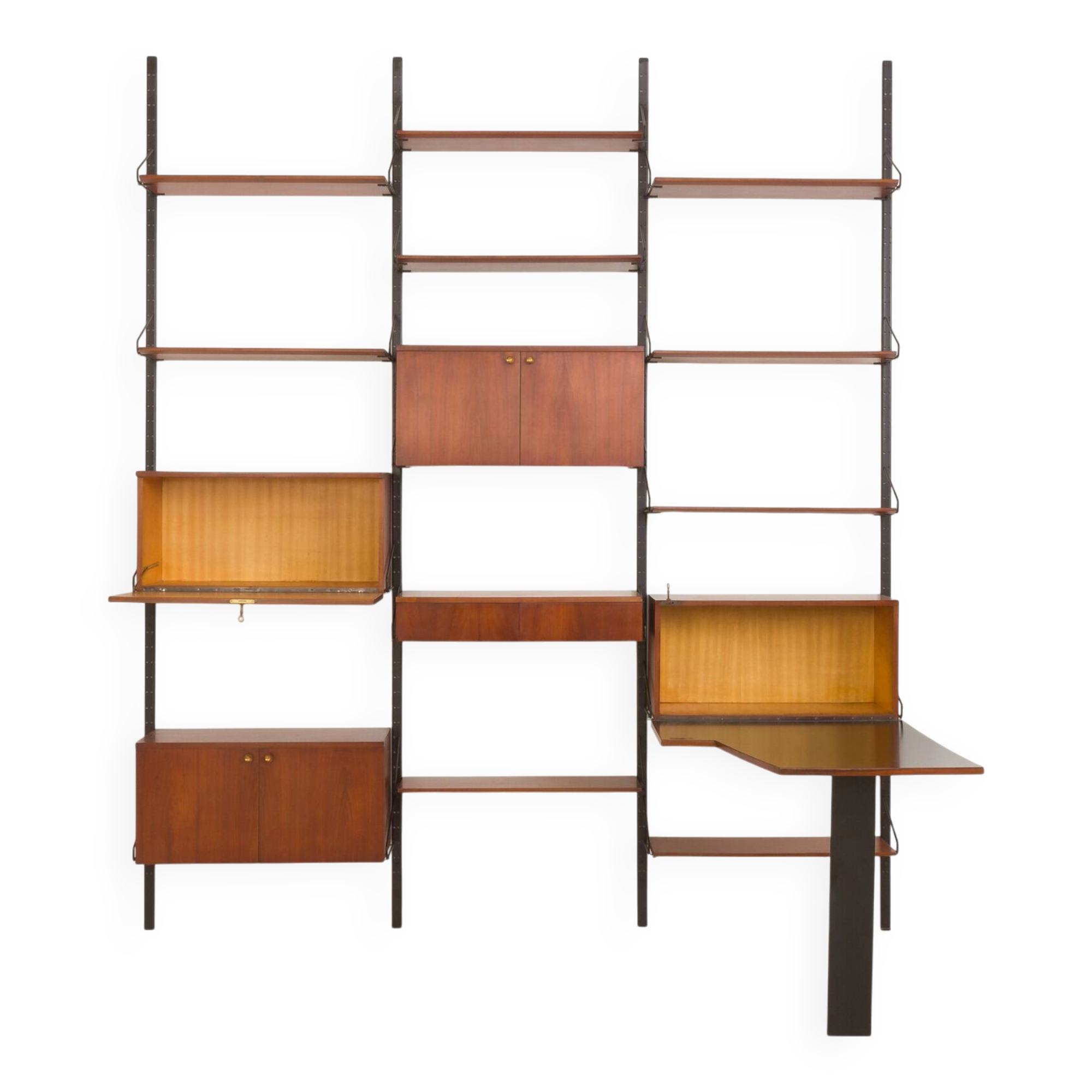 Italian mid century modern extra large wall unit with hidden desk, 1960s