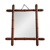 Antique mirror in turned wood imitating bamboo, 43 x 49 cm